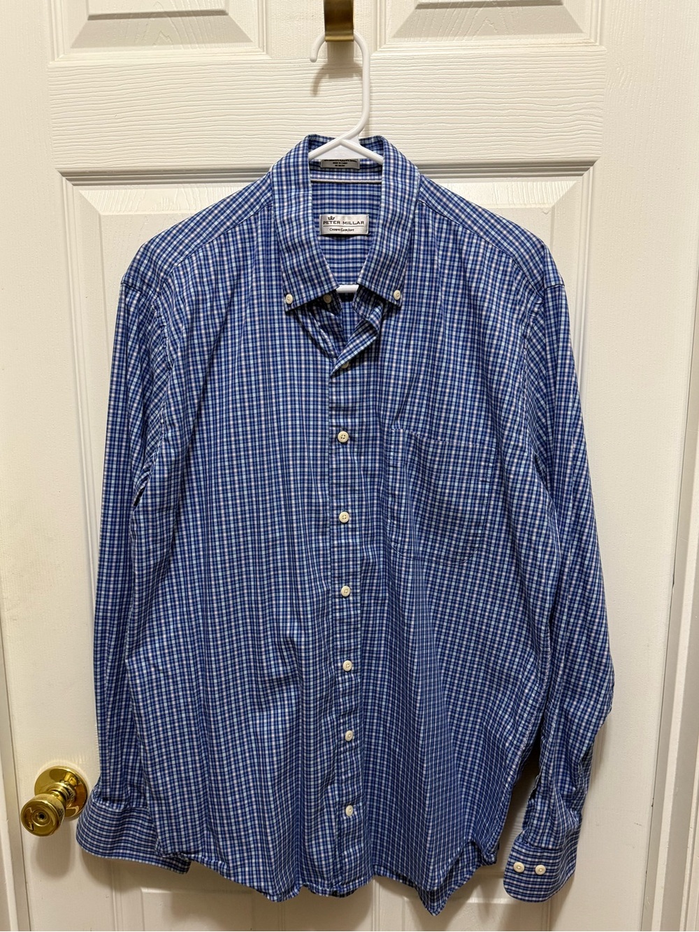 Peter Millar Crown Comfort Men’s Large LS Blue Gingham Check Button-Down Shirt